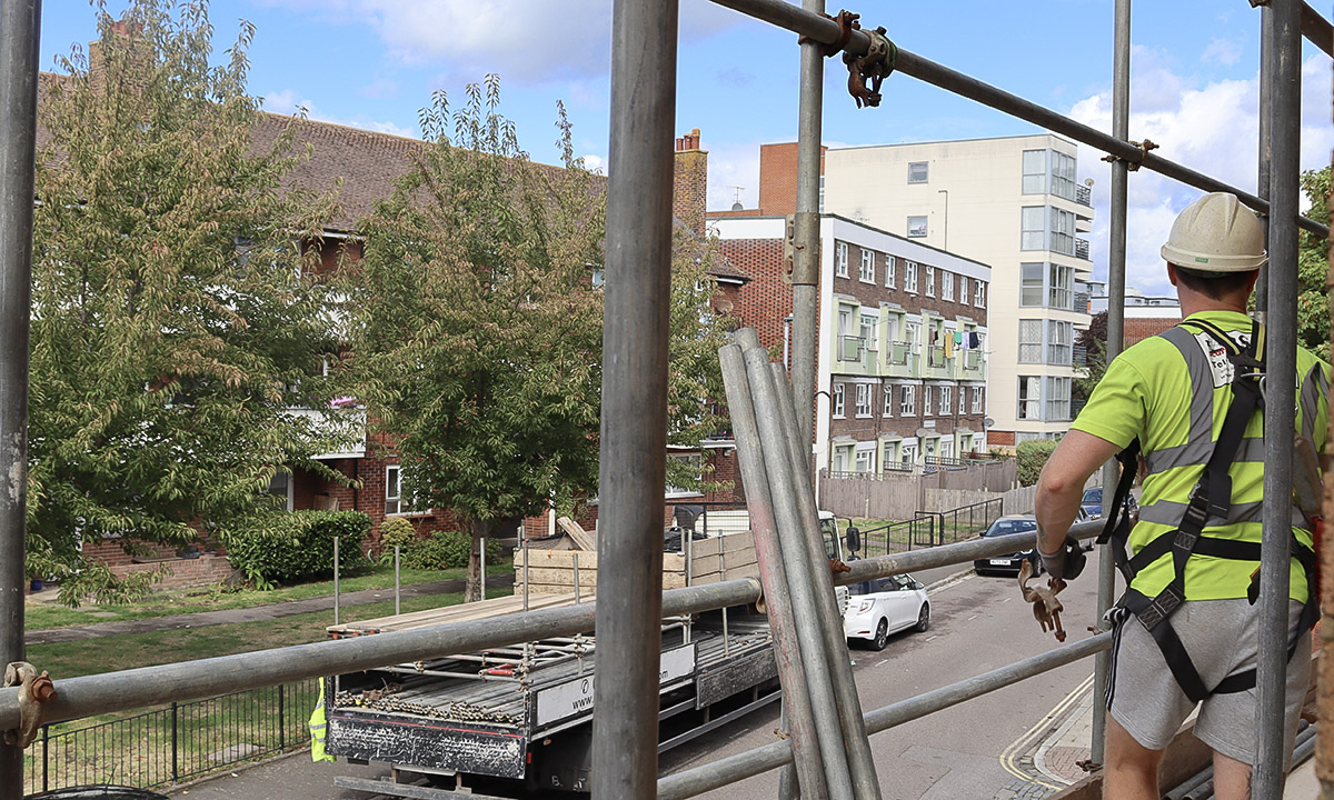 View from a BSL lift over the street with the loaded lorry below